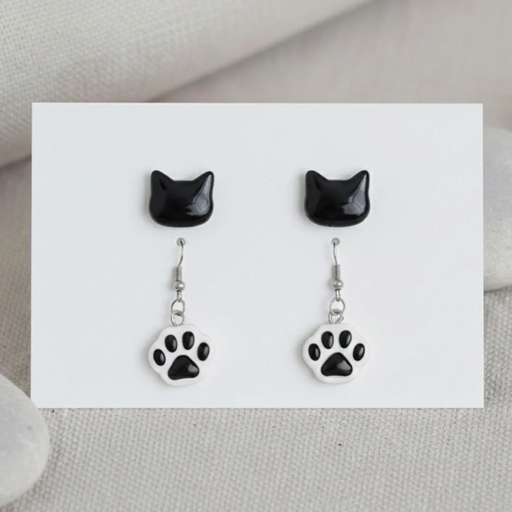 Cat Resin Earring Set - Handmade - Hypoallergenic - Black - Picture 1 of 5